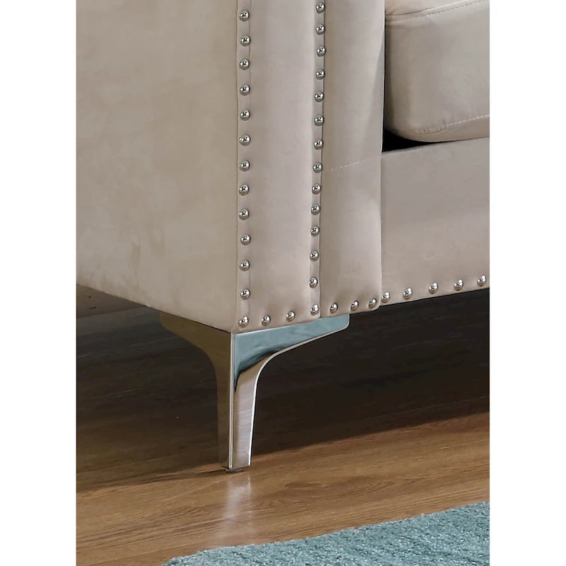 Sectionnel capitonné en velours de 83 po avec 2 coussins décoratifs – 83L x 58W x 31H