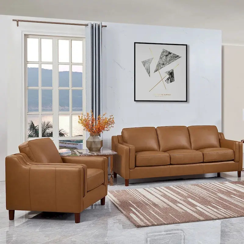Ensemble de canapés en cuir pleine fleur, canapé et fauteuil - Canapé, fauteuil