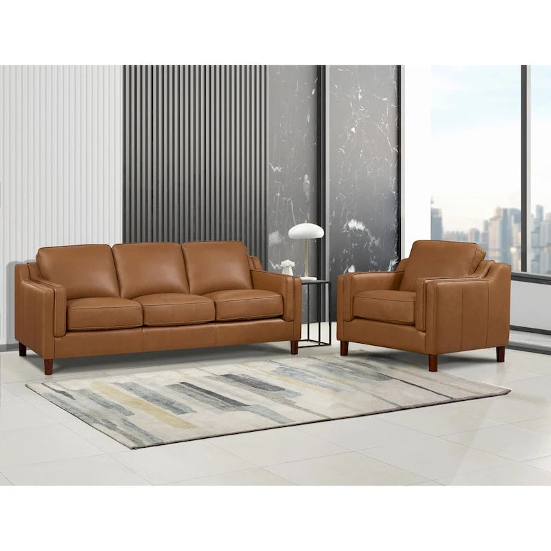 Ensemble de canapés en cuir pleine fleur, canapé et fauteuil - Canapé, fauteuil