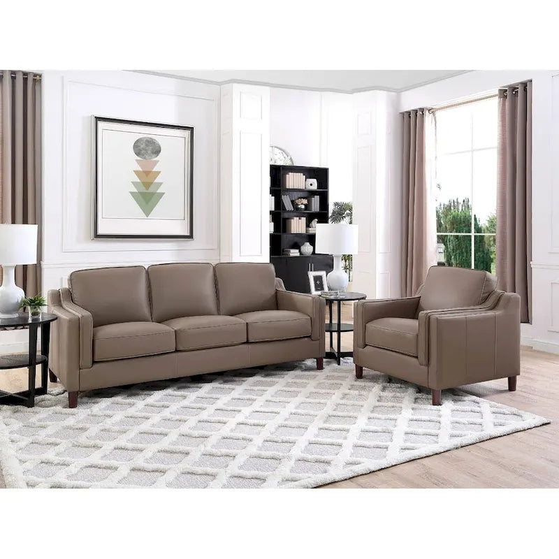 Ensemble de canapés en cuir pleine fleur, canapé et fauteuil - Canapé, fauteuil