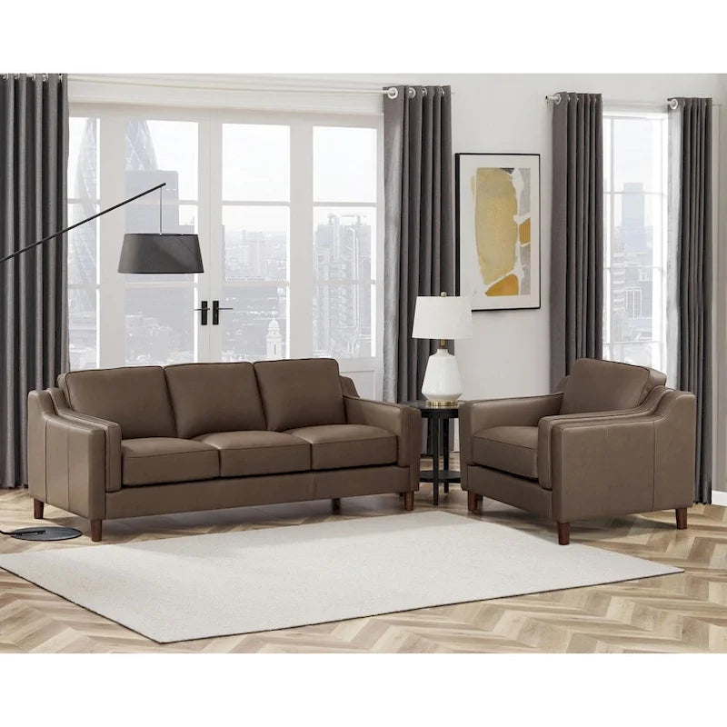 Ensemble de canapés en cuir pleine fleur, canapé et fauteuil - Canapé, fauteuil