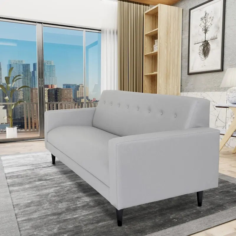 Coast to Coast Sofas Mid Century Modern 3 Seater Sofa Faux Leather Solid Wood Frame Upholstered