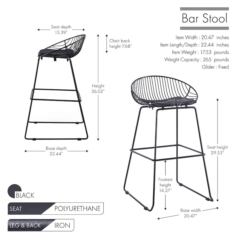 Tabouret de bar en métal avec coussin d'assise amovible en cuir PU