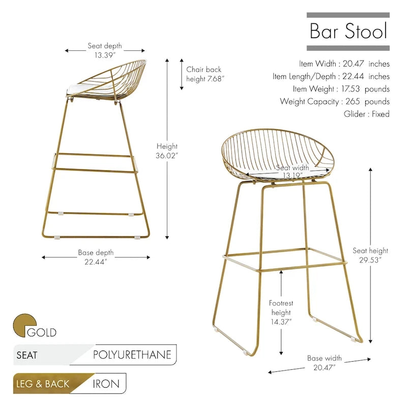 Tabouret de bar en métal avec coussin d'assise amovible en cuir PU
