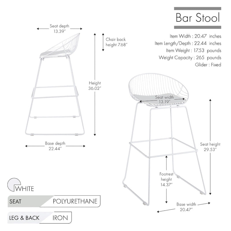 Tabouret de bar en métal avec coussin d'assise amovible en cuir PU