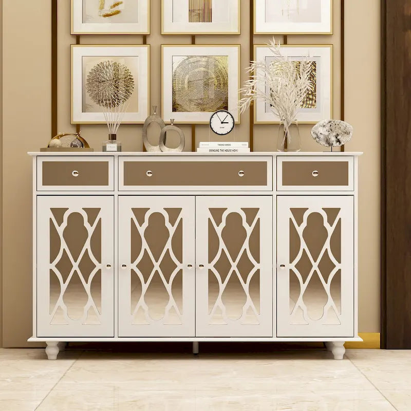 Timechee 55.1 Accent Storage Cabinet Mirror Sideboard Buffet Cabinet
