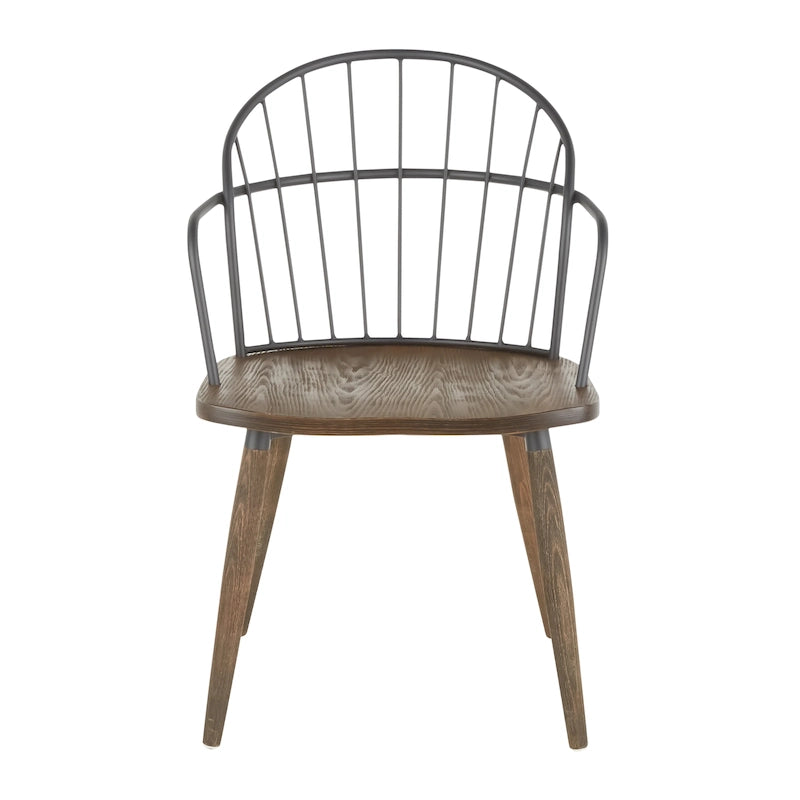Chaise industrielle en bois de noyer foncé et métal noir - N/A