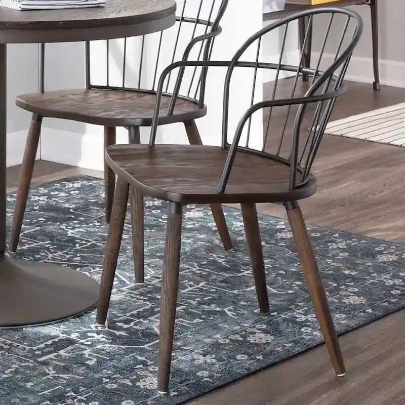 Carbon Loft Ellul Industrial Chair in Dark Walnut Wood and Black Metal - N/A