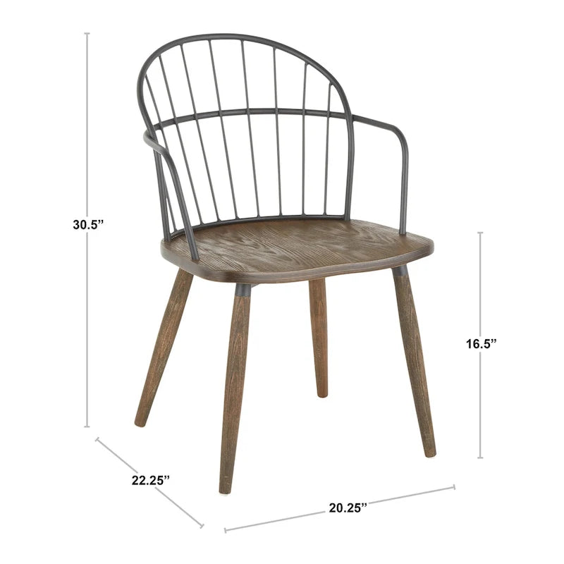 Chaise industrielle en bois de noyer foncé et métal noir - N/A