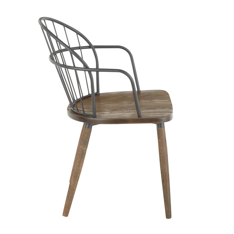 Chaise industrielle en bois de noyer foncé et métal noir - N/A