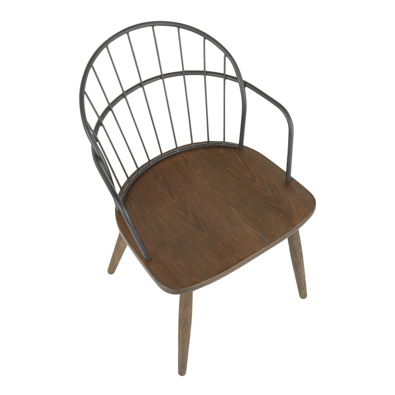 Chaise industrielle en bois de noyer foncé et métal noir - N/A