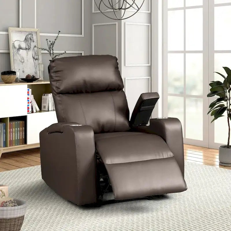 Modern Terry Upholstered Faux Leather Power Recliner Chair