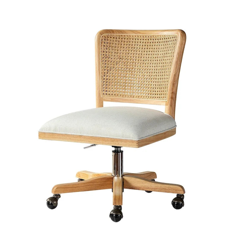 Chaise de bureau moderne à dossier en rotin (pieds en bois massif)