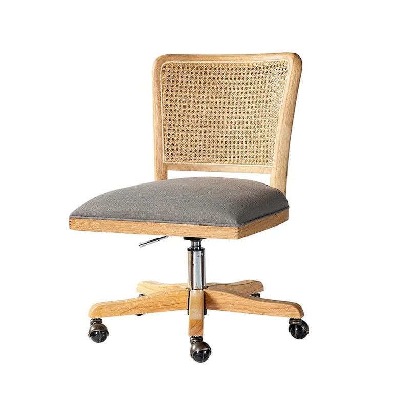 Chaise de bureau moderne à dossier en rotin (pieds en bois massif)