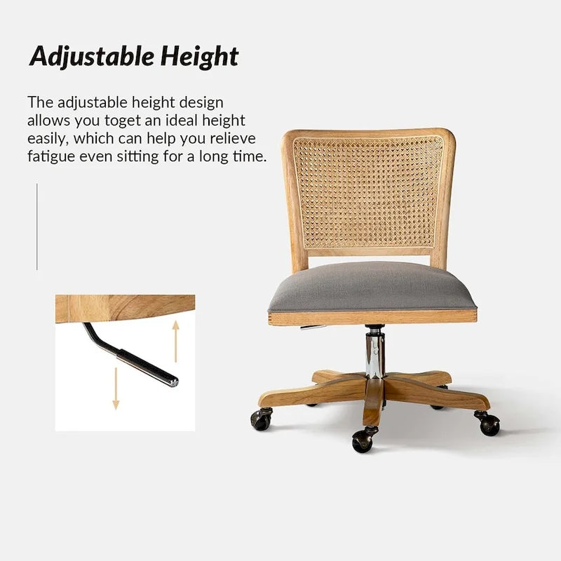 Chaise de bureau moderne à dossier en rotin (pieds en bois massif)