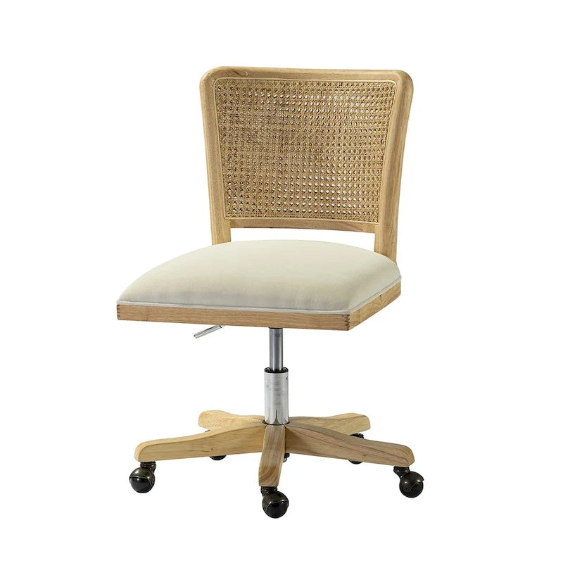 Chaise de bureau moderne à dossier en rotin (pieds en bois massif)