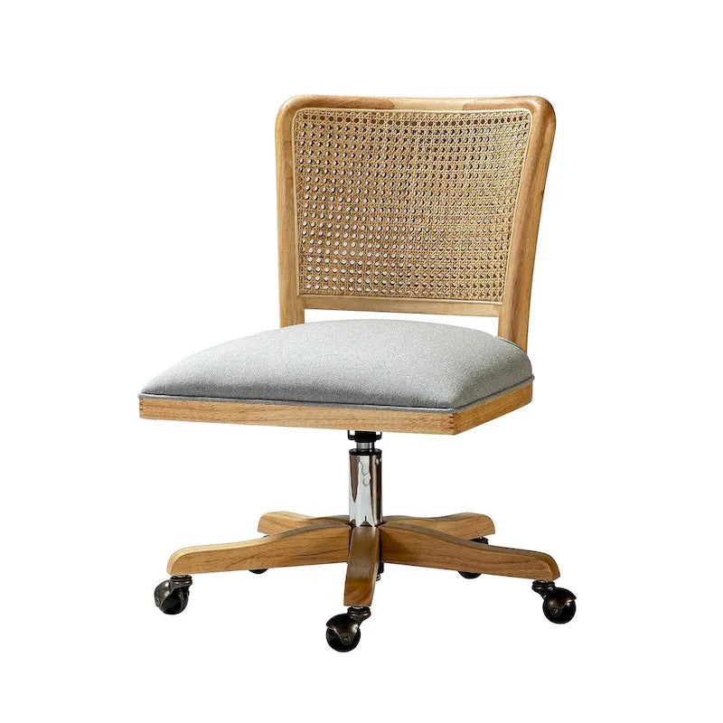 Chaise de bureau moderne à dossier en rotin (pieds en bois massif)