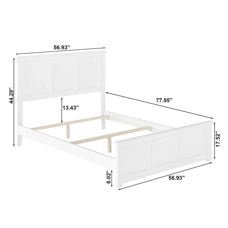 Lit plateforme blanc, format deux places, avec pied de lit assorti