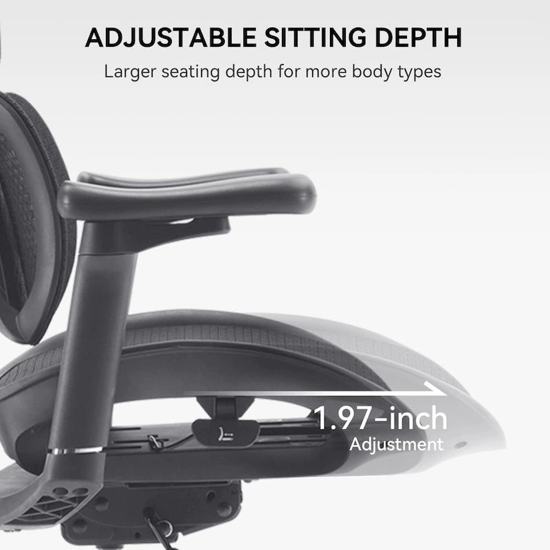 Chaise de bureau ergonomique en maille avec assise réglable en profondeur - 74*70*127