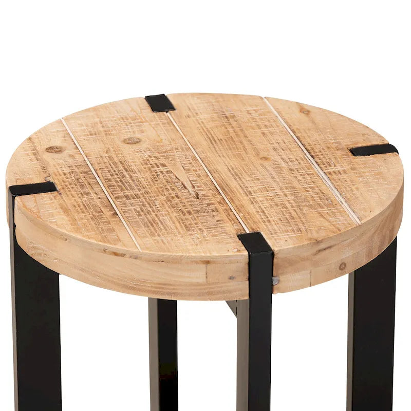 Bout de canapé en bois brun naturel et métal noir