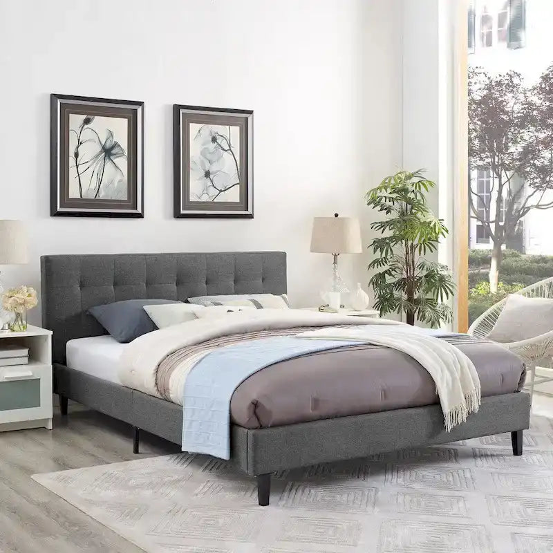 Lit plateforme moderne Queen size rembourré