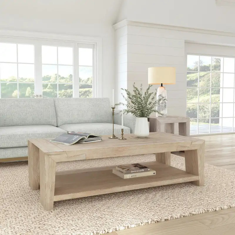 Table basse moderne en chêne vieilli avec étagère de rangement