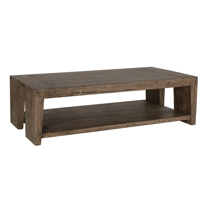 Table basse moderne en chêne vieilli avec étagère de rangement