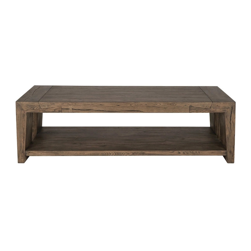 Table basse moderne en chêne vieilli avec étagère de rangement