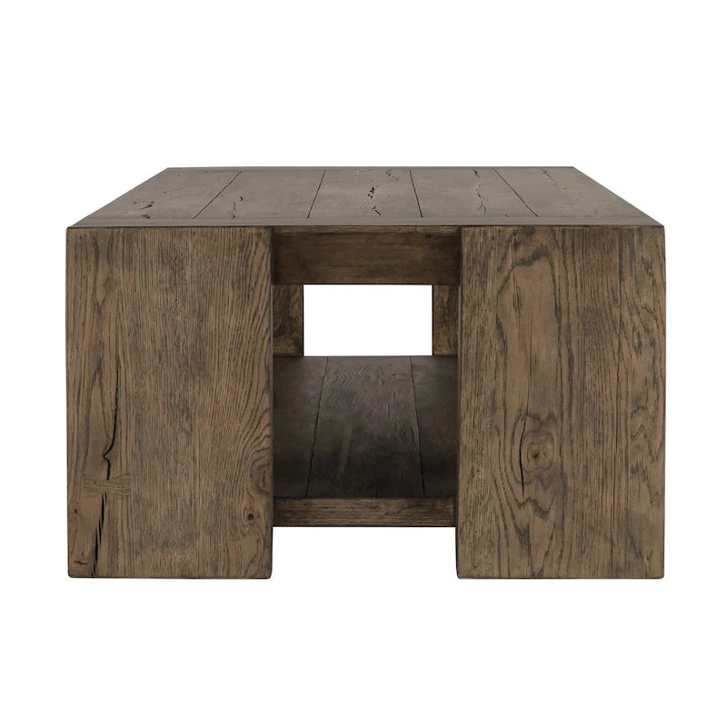 Table basse moderne en chêne vieilli avec étagère de rangement