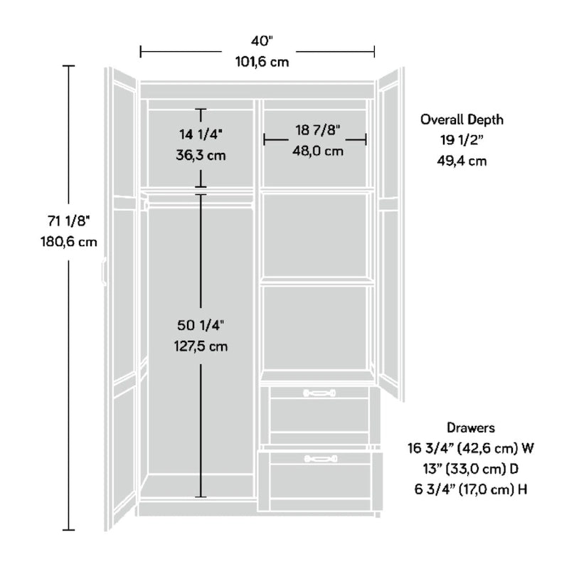 Armoire de rangement en bois avec tiroirs et penderie