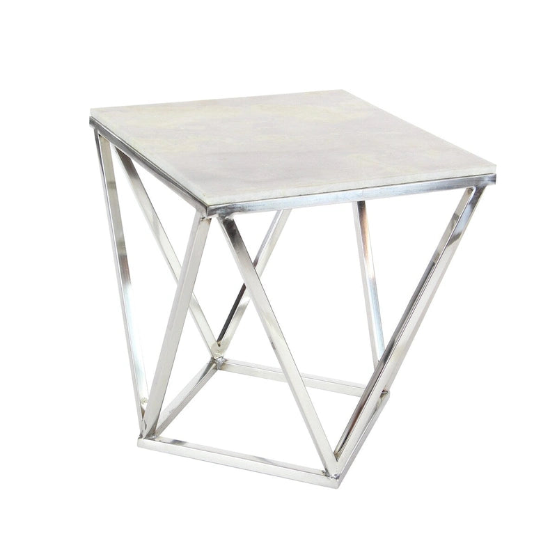 Table d'appoint en métal acier inoxydable avec plateau en marbre - Argent