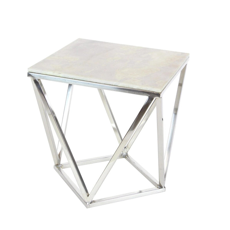 Table d'appoint en métal acier inoxydable avec plateau en marbre - Argent