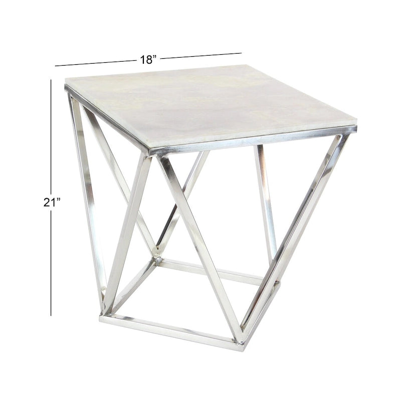 Table d'appoint en métal acier inoxydable avec plateau en marbre - Argent